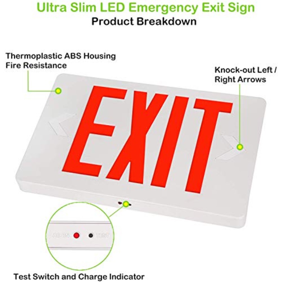 Ultra Slim LED Exit Sign, Red  - Emergency Exit Sign recensie en prijs