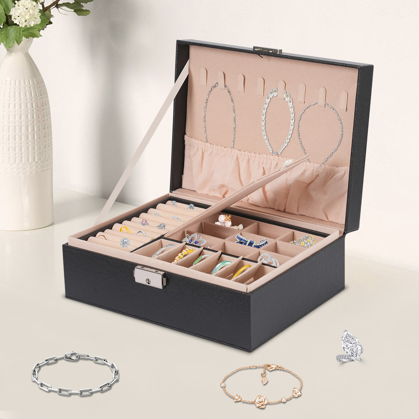 Double-Layer PVC Jewelry Box R - Lockbox Key Secure recensie en prijs